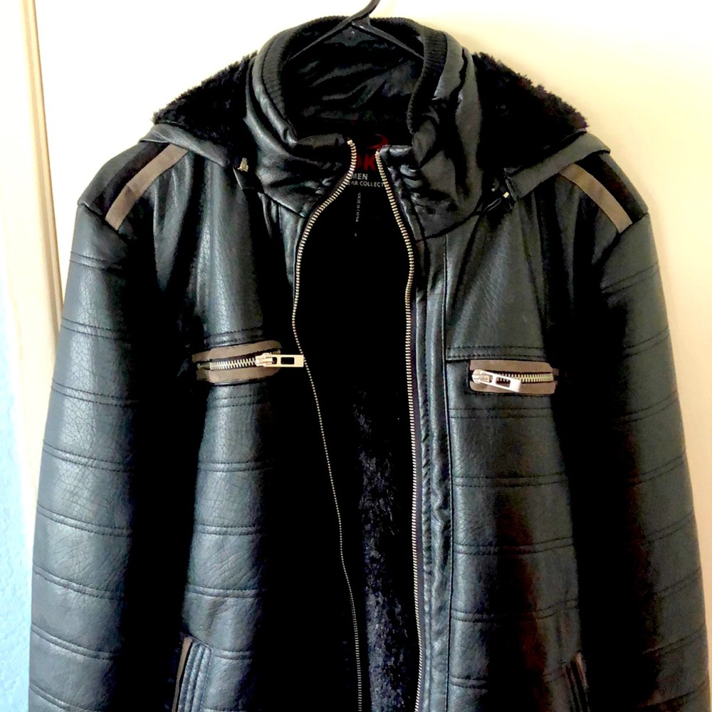 Yoki Men’s Pleather Fur Lined Bomber Jacket - Sz S